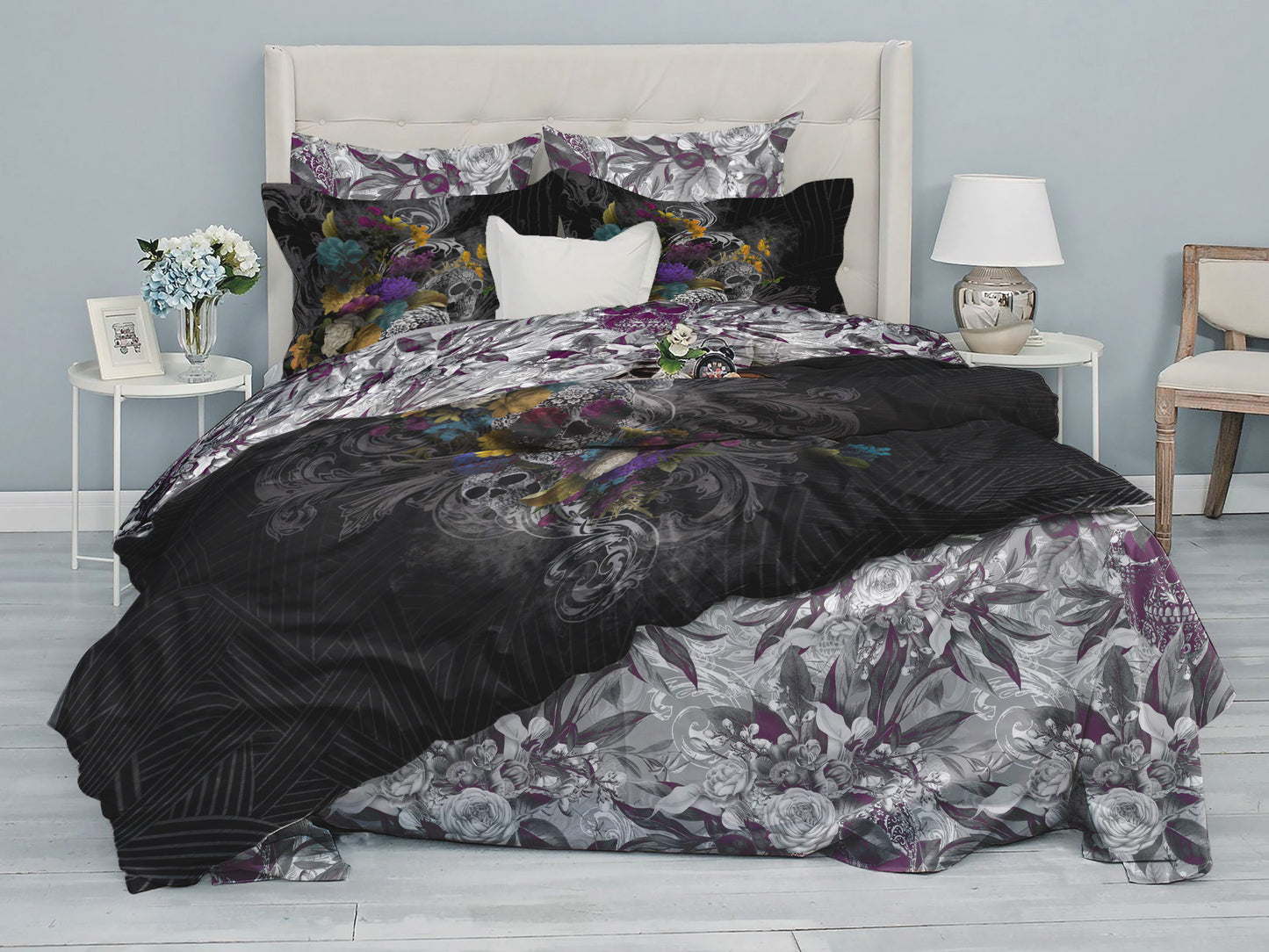 Skull Gothic design 3/4 psc Bedding Set • 2 sided printed design • Personalized Bedding • Duvet Cover Set With Pillowcases • Full Queen King