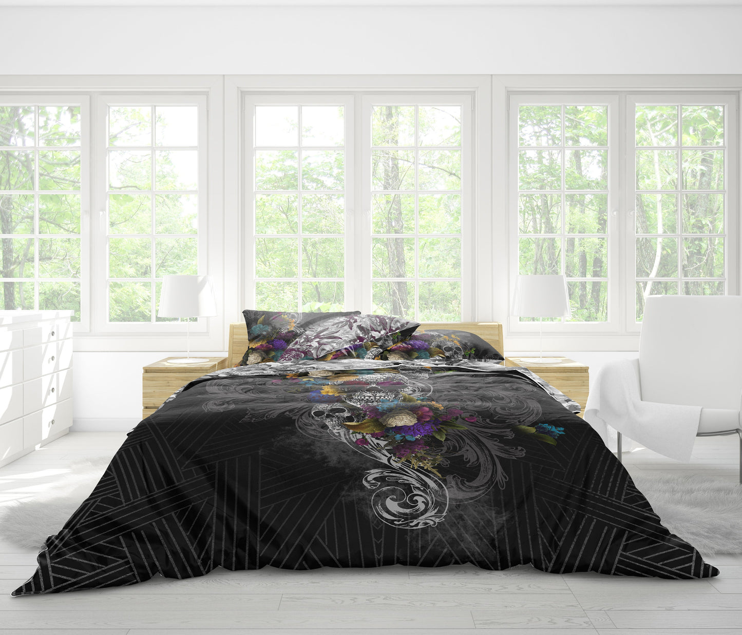 Skull Gothic design 3/4 psc Bedding Set • 2 sided printed design • Personalized Bedding • Duvet Cover Set With Pillowcases • Full Queen King