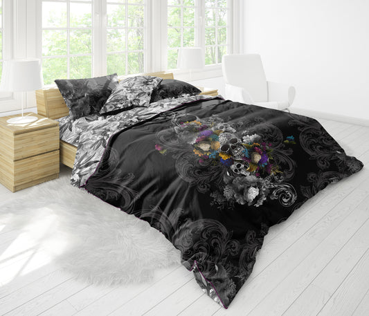 Skull Gothic design Bedding Set  • Reversible design • Personalised quilt&sham cover• Duvet Cover and Pillowcases • Double Full Queen King