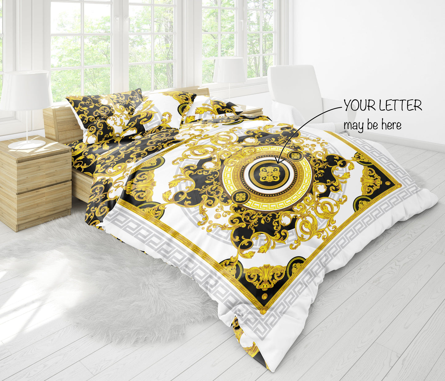 Baroque hand-drawing Personalised Romantic design 3PC Bedding set • 2 sided printed design • Cotton • microfiber • EU, USA, queen, king