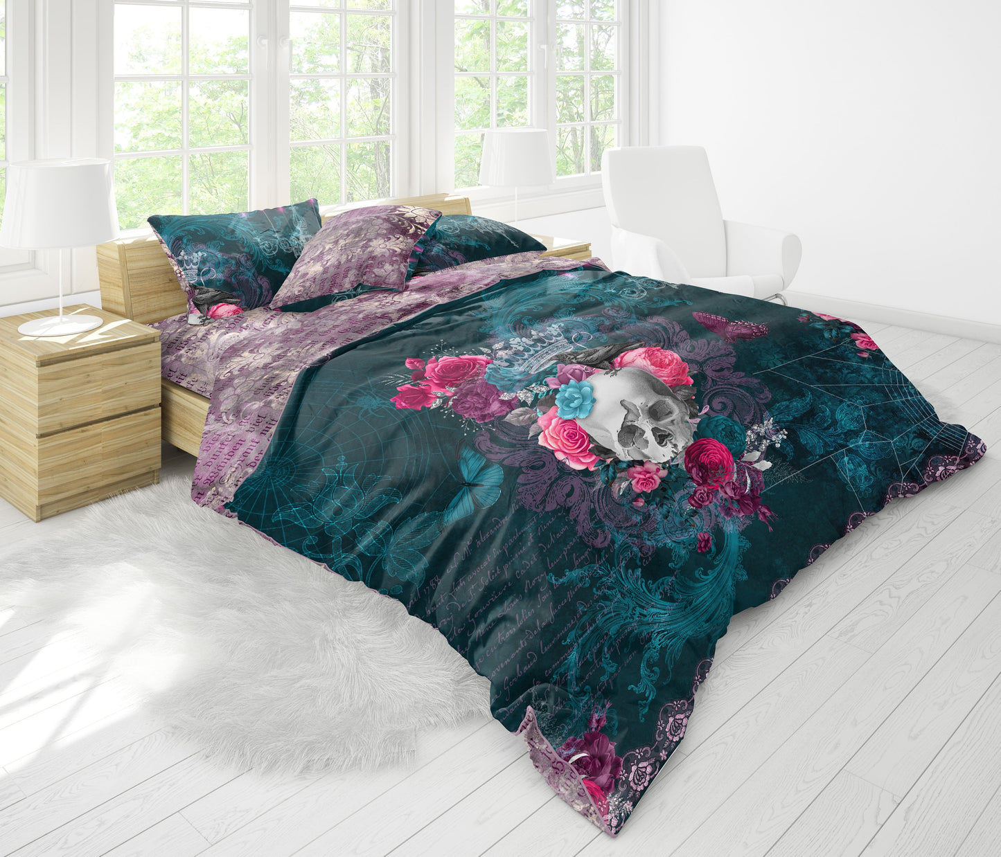 The Skull Gothic original baroque style reversible design Bedding set  • EU, USA Queen, King size  • Flux satin • Microfiber