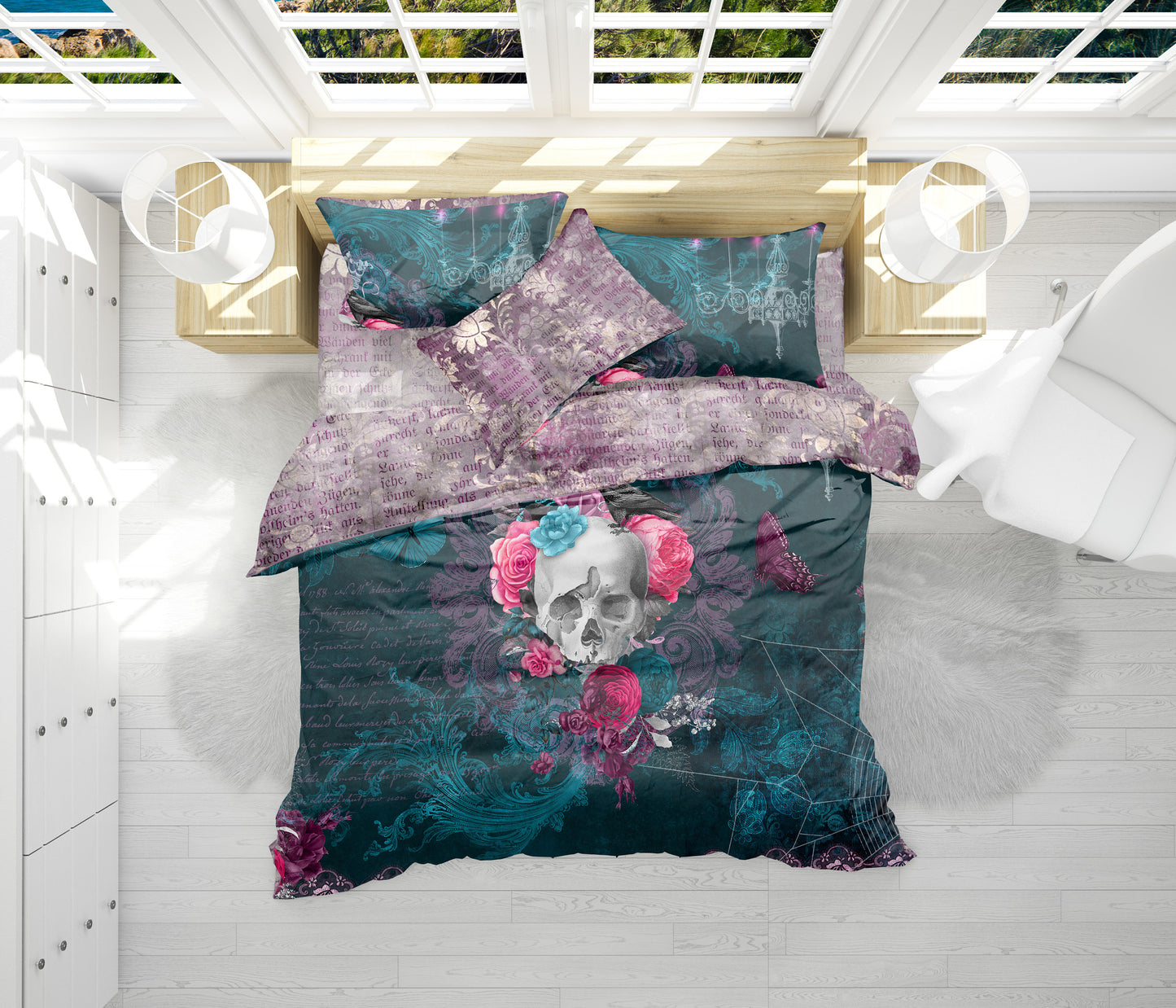 The Skull Gothic original baroque style reversible design Bedding set  • EU, USA Queen, King size  • Flux satin • Microfiber