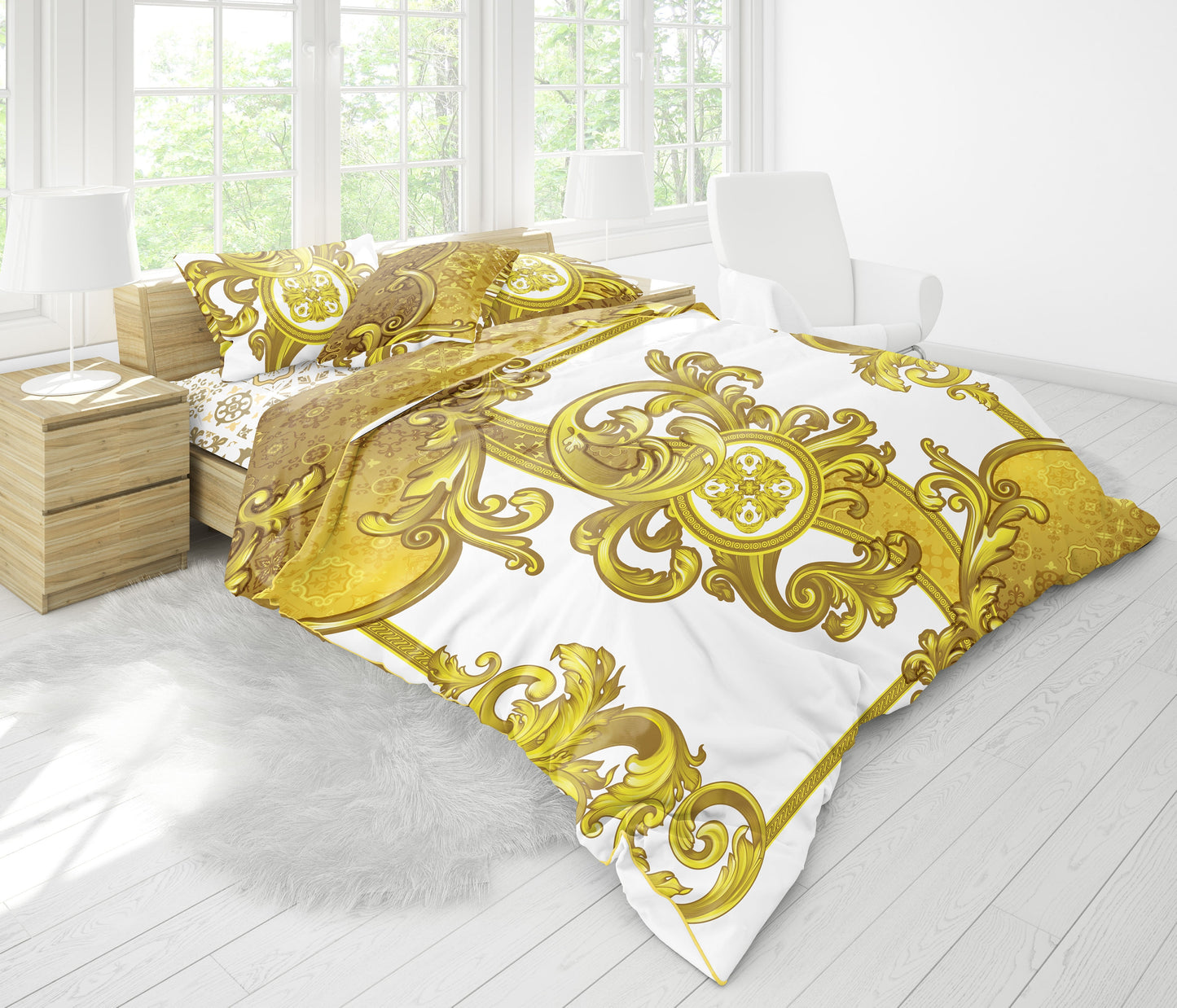 Barroco Excéntrico Diseño personalizado Juego de cama "Sueños dorados" • Diseño impreso a 2 caras • Algodón • microfibra • AU, UE, EE. UU., reina, rey