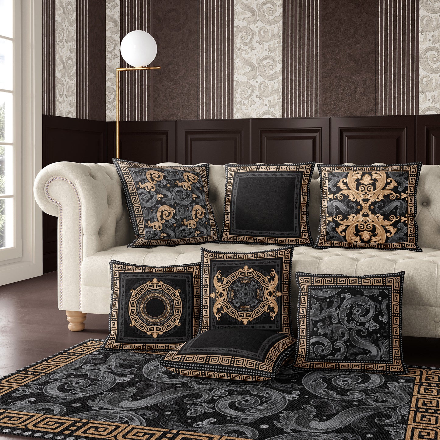 RUG • Carpet • Baroque Eccentric Personalised designs Ancient Greek black Carpet for home decoration