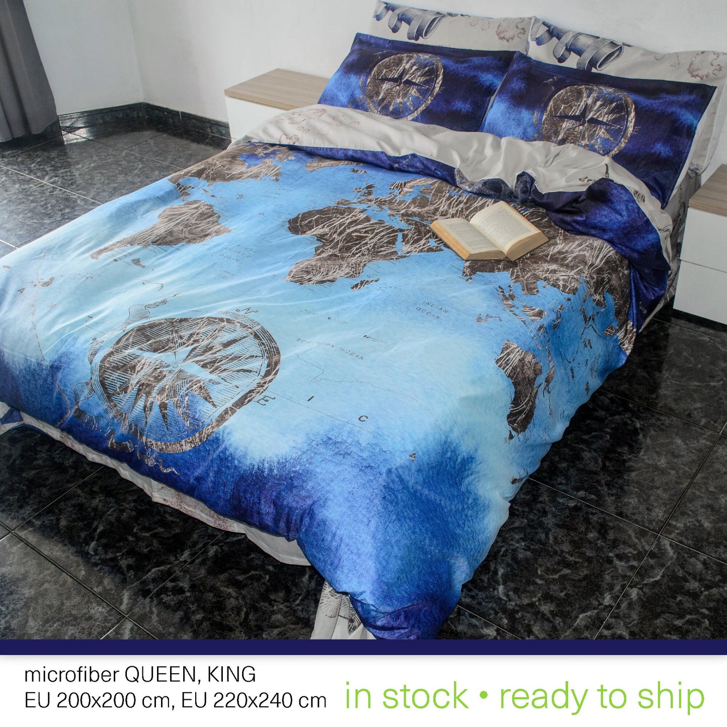 Vintage watercolour World map Bedding Set • Reversible design  •  100% Cotton • watercolour • duvet cover • king • queen • bedroom • gift