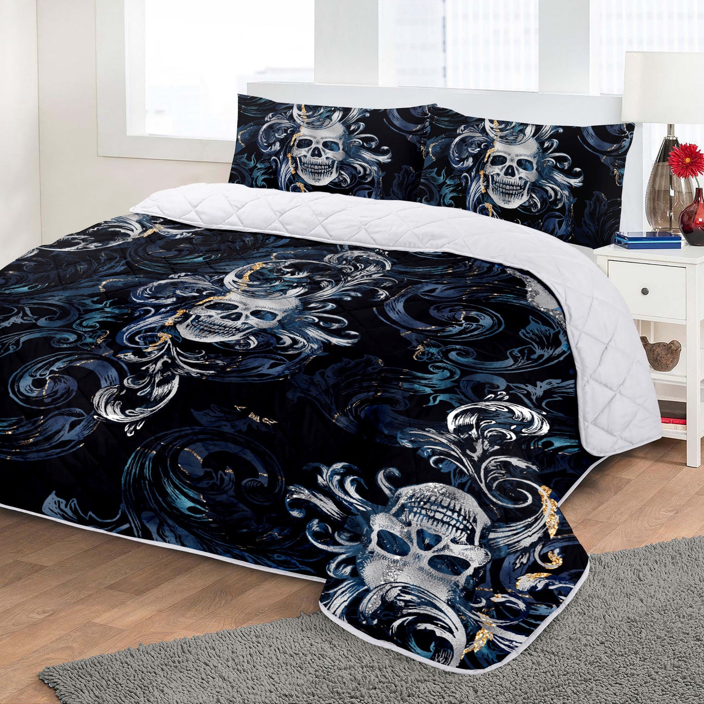 Baroque Skull Gothic Eccentric Personalised designs Thin quilt • bedspread • blanket for your bedroom decoration
