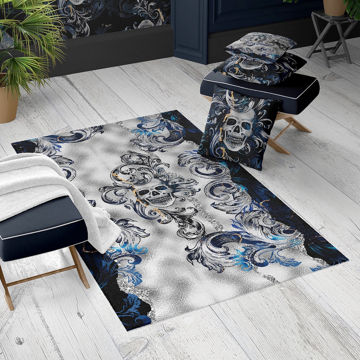 Carpet • Rug • Gothic skull Personalised design, classic baroque style for home decoration