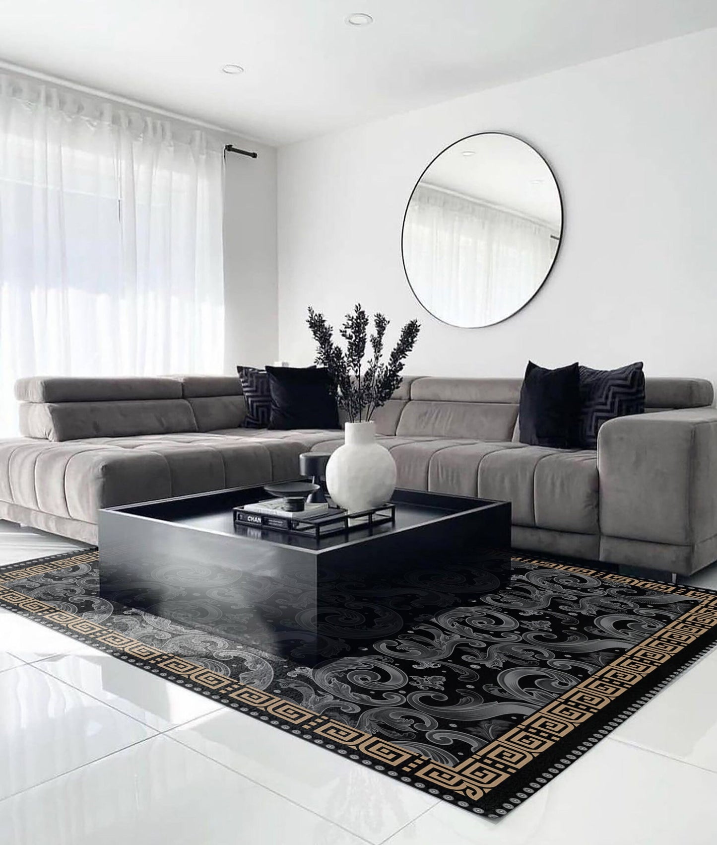 RUG • Carpet • Baroque Eccentric Personalised designs Ancient Greek black Carpet for home decoration