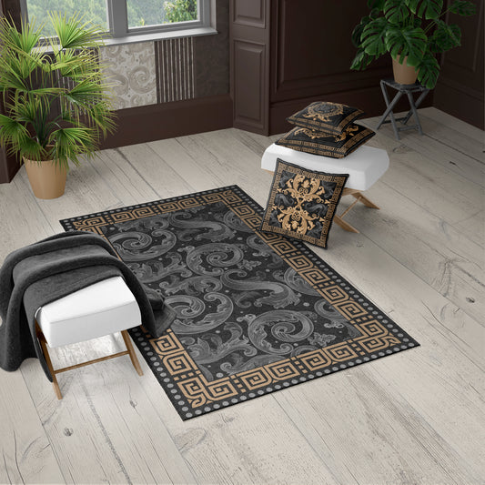 RUG • Carpet • Baroque Eccentric Personalised designs Ancient Greek black Carpet for home decoration