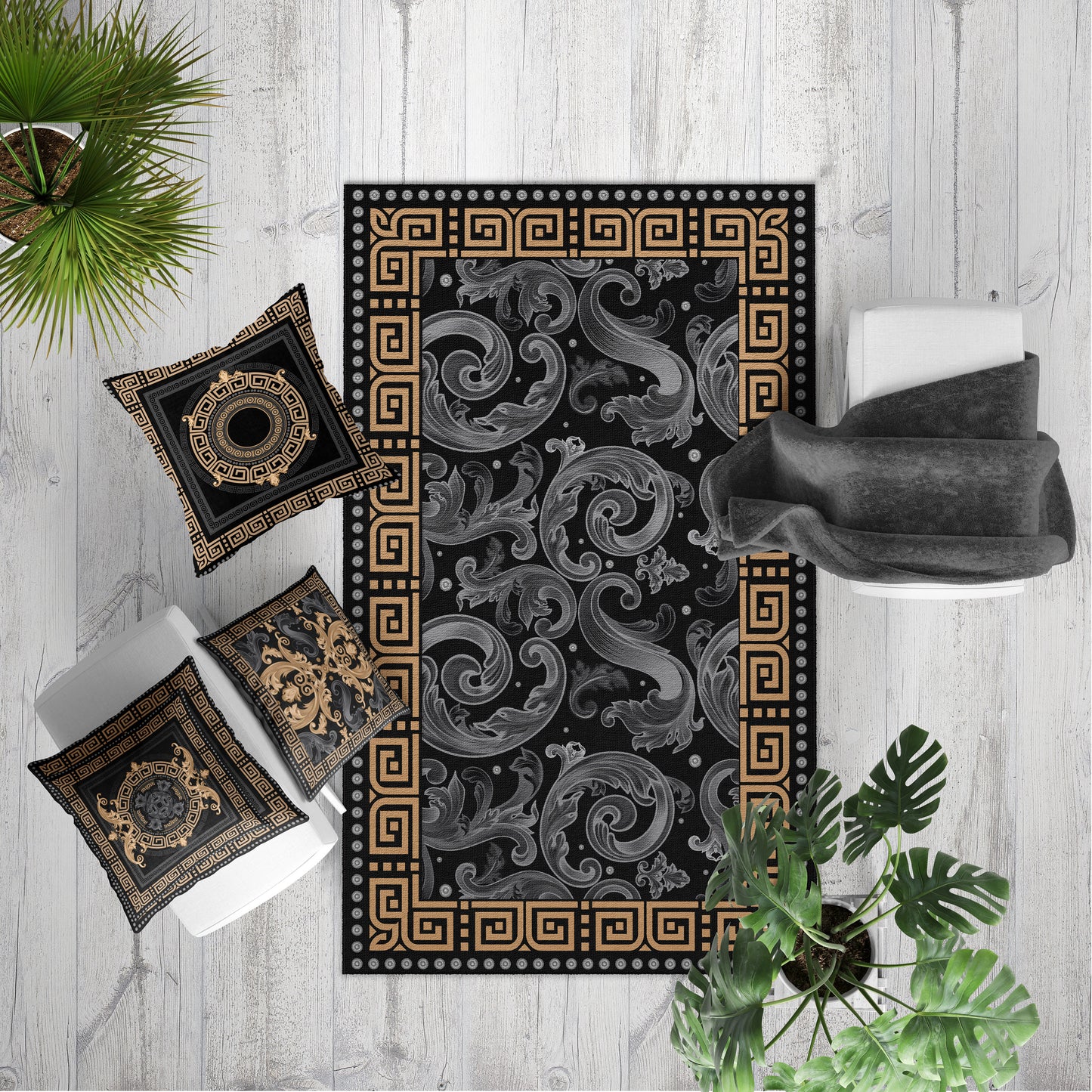 RUG • Carpet • Baroque Eccentric Personalised designs Ancient Greek black Carpet for home decoration