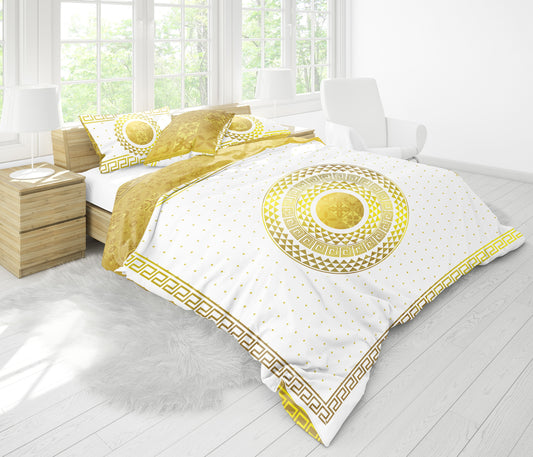 Barroco Blanco Amarillo Diseño minimalista personalizado Juego de cama • Diseño reversible • Algodón • microfibra • AU, UE, EE. UU., reina, rey