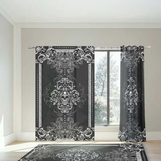 hand drawing romantic gothic scull design Curtains 2 PCS SET • room curtains • blackout • home decor