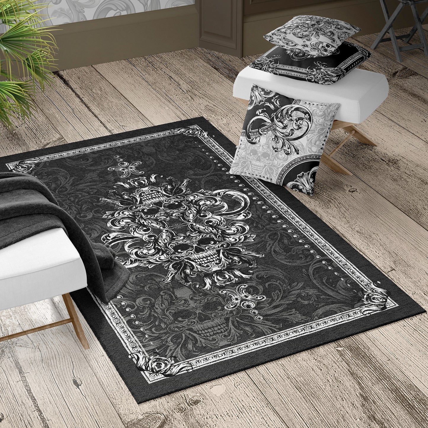 Carpet • Rug • Gothic skull Personalised design, classic baroque style for home decoration