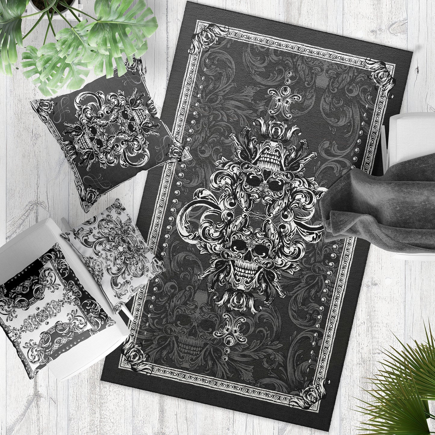 Carpet • Rug • Gothic skull Personalised design, classic baroque style for home decoration