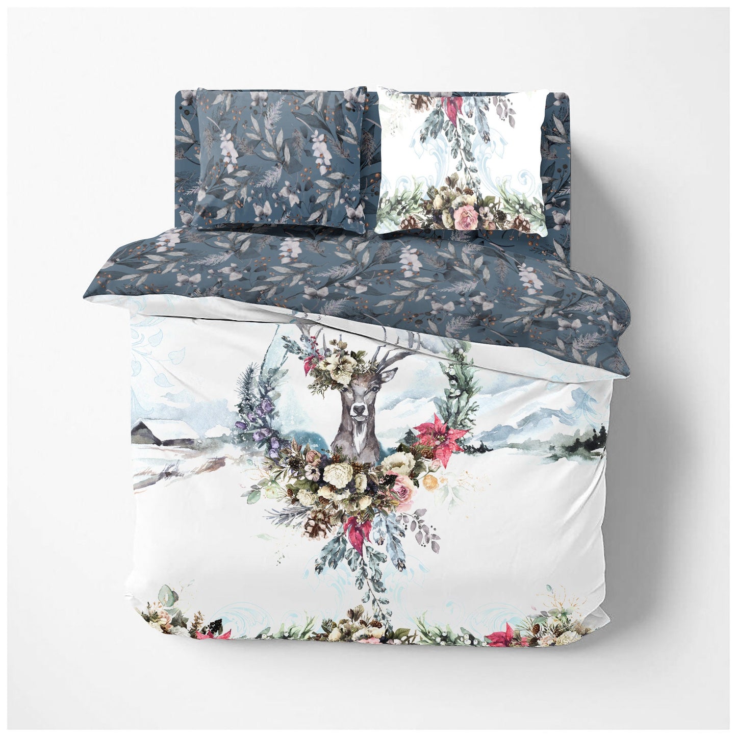 Magic Christmas Day with deer Personalised reversible design gift Bedding set • Cotton • microfiber • AU, EU, USA, queen, king