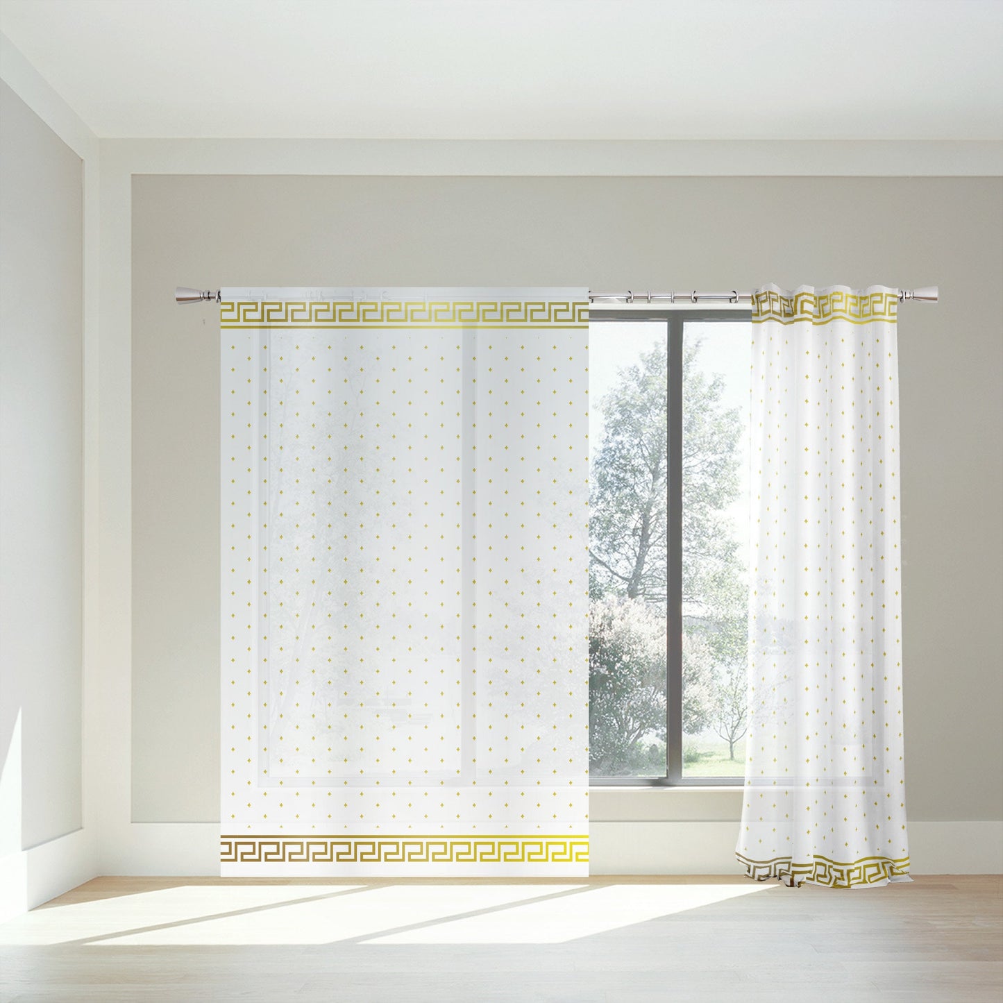 Cortinas 2 PCS SET oro blanco estilo barroco o griego diseño romántico • cortinas de habitación • apagón • decoración del hogar