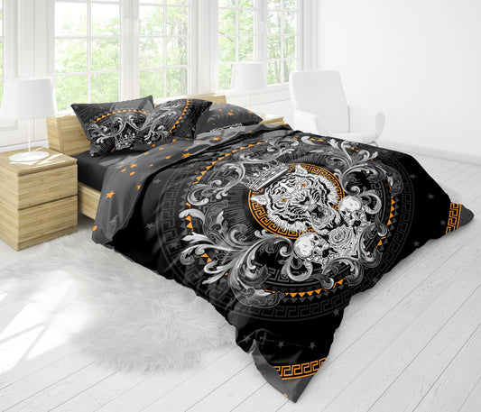 Skull Gothic design "White Tiger" 3/4 psc Bedding Set • 2 sided printed design • Personalized Bedding • Duvet Cover Set With Pillowcases