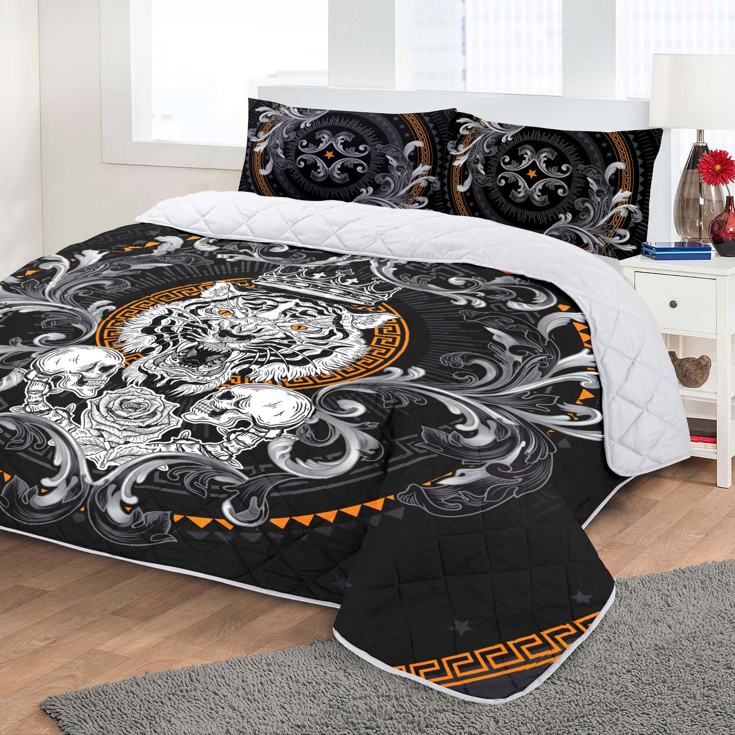Baroque Skull Tiger Gothic Eccentric Personalised designs Blanket Bedspread Thin quilt • bedspread • blanket for your bedroom decoration