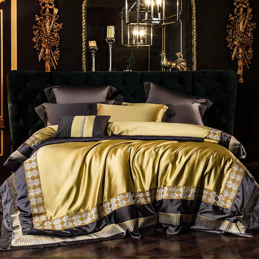 Luxury Premium Large Jacquard with Embroidery Golden Baroque style design Bedding Set  • 4/6/10/12 PCS