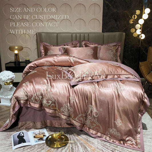 Luxury Elegant Silk Sateen Cotton Delicate Jacquard Silky Soft Bedding Set • Duvet Cover Set • Bed Sheet • Pillowcases