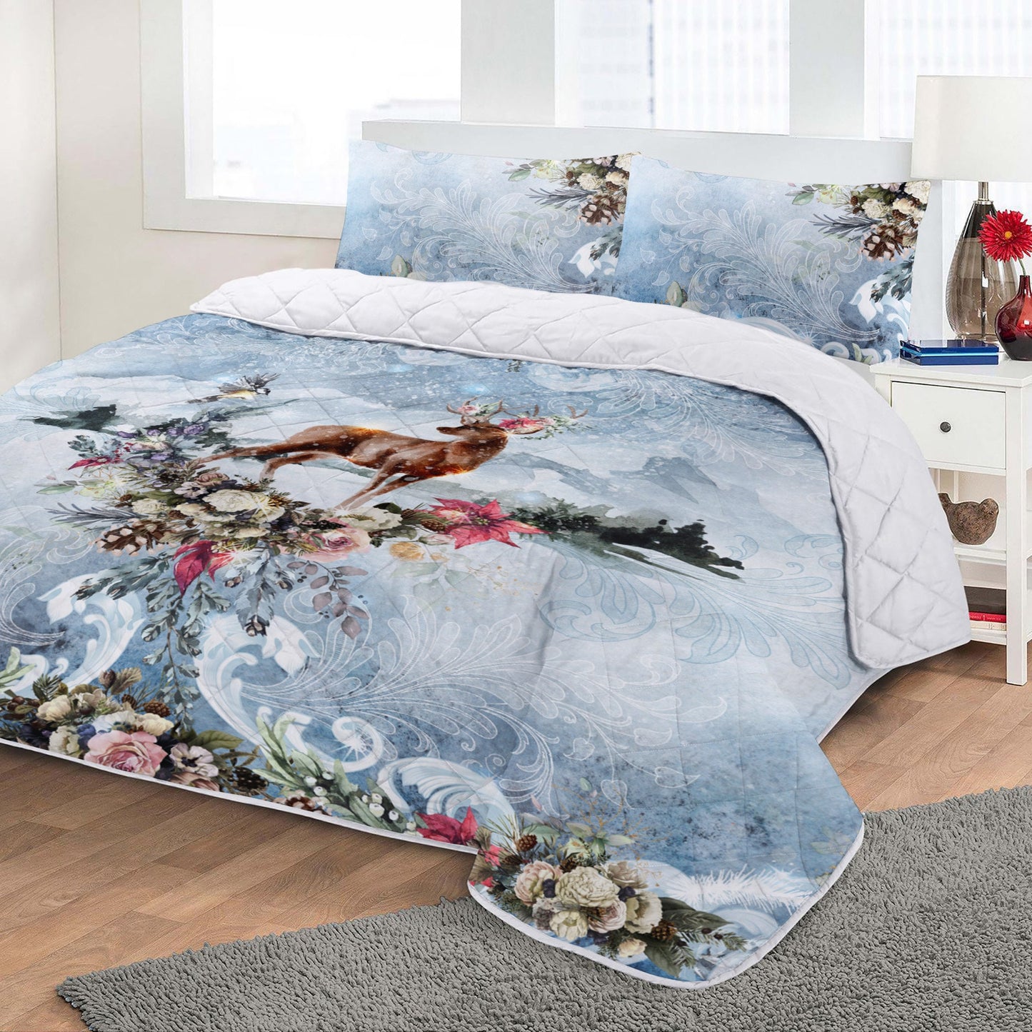 Magic Christmas design with deer Personalised Thin quilt • bedspread • blanket for your bedroom decoration