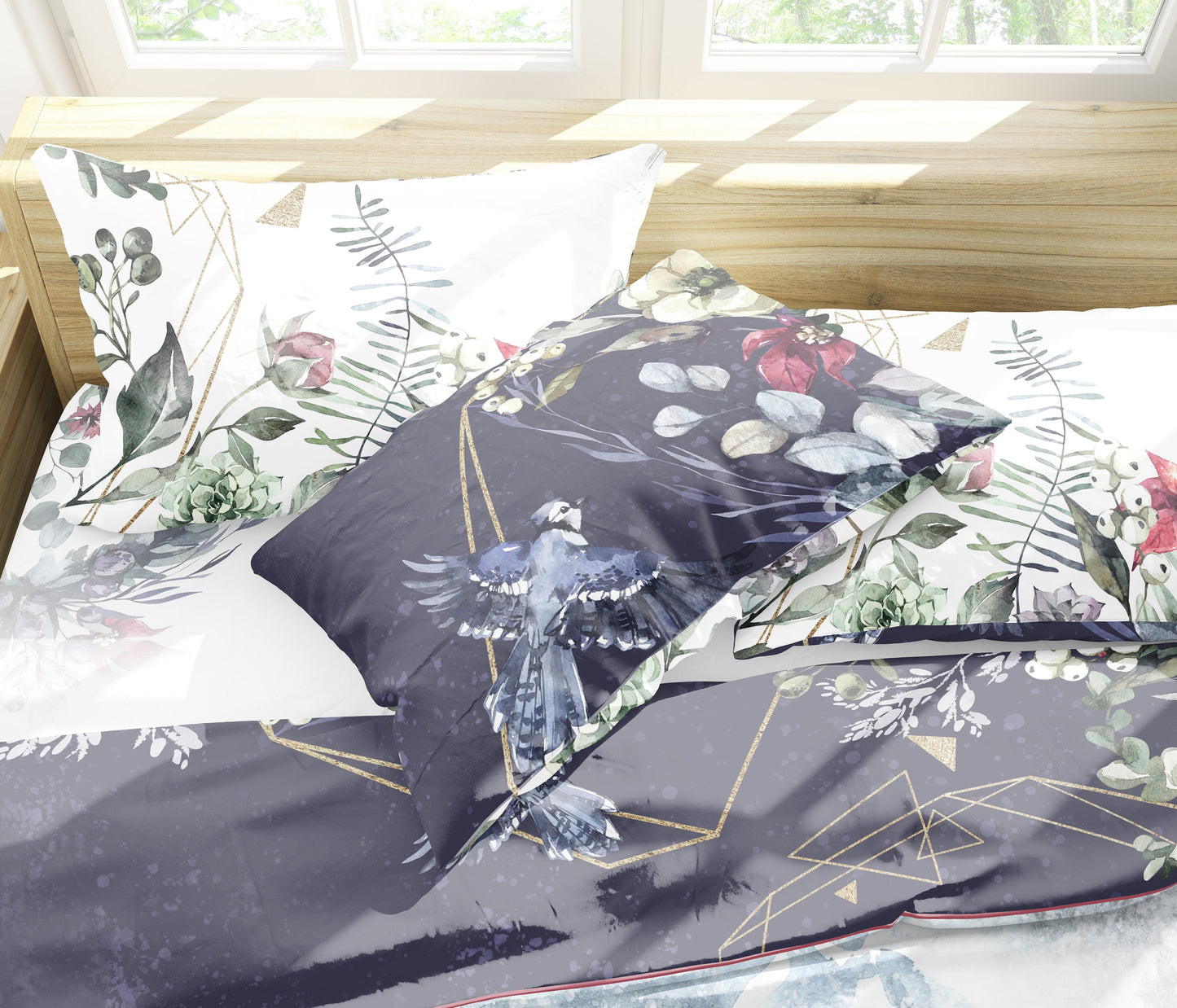 Magic floral design of the new Day with Christmas deer Personalised reversible gift Bedding set • Cotton • AU, EU, USA, queen, king