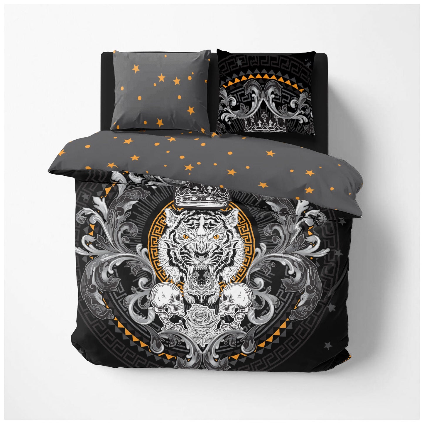 Skull Gothic design "White Tiger" 3/4 psc Bedding Set • 2 sided printed design • Personalized Bedding • Duvet Cover Set With Pillowcases