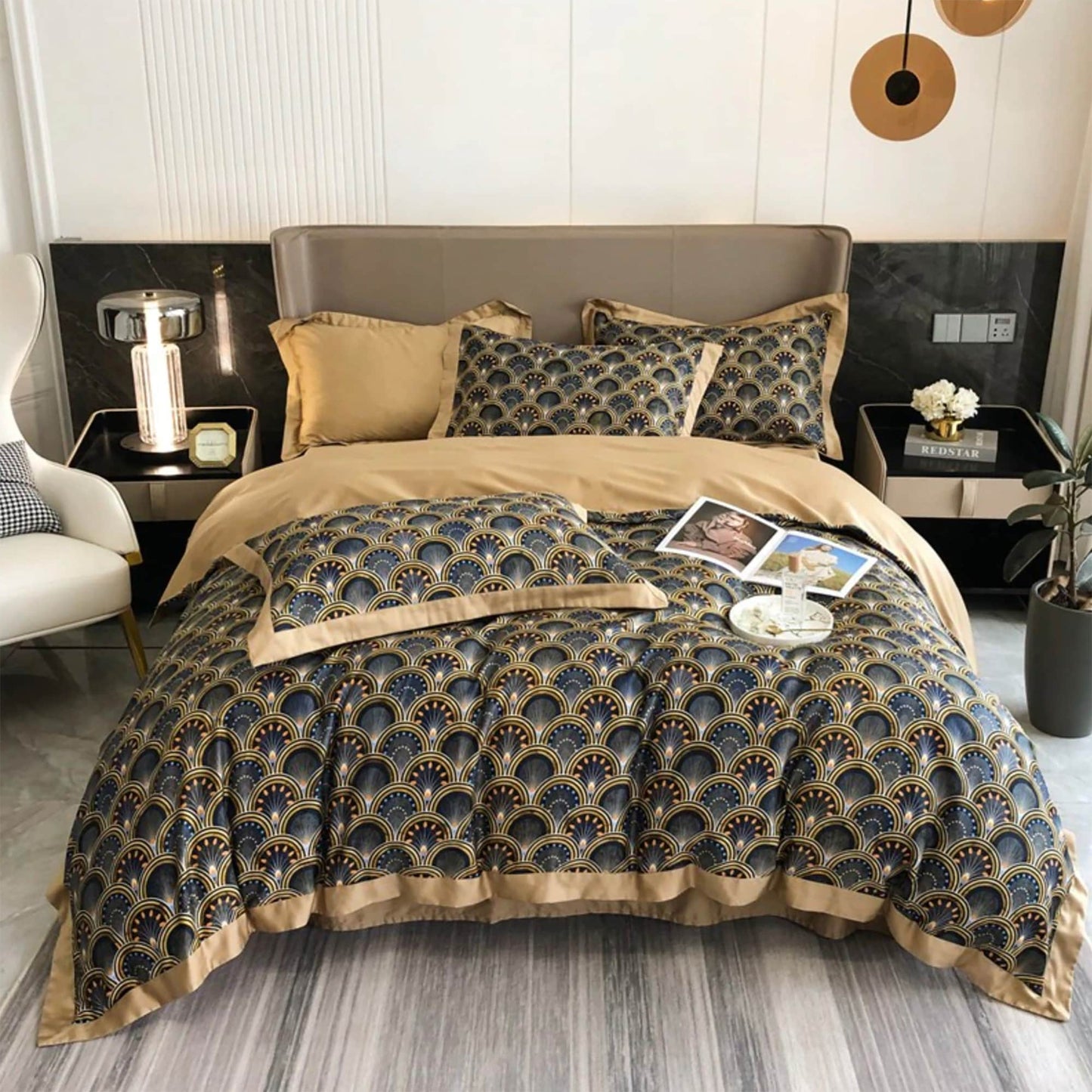 Elegant 100% Egyptian Cotton Geometric Pattern Bedding • Duvet Cover Set • Bed Sheet • Pillowcases