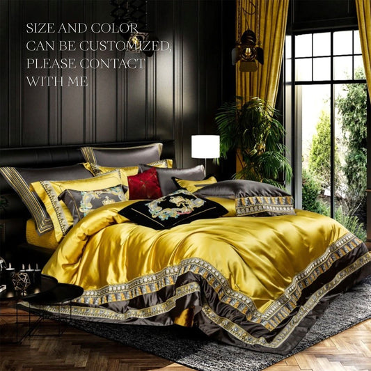 Luxury Premium Large Jacquard with Embroidery Golden Baroque style design Bedding Set  • 4/6/10/12 PCS