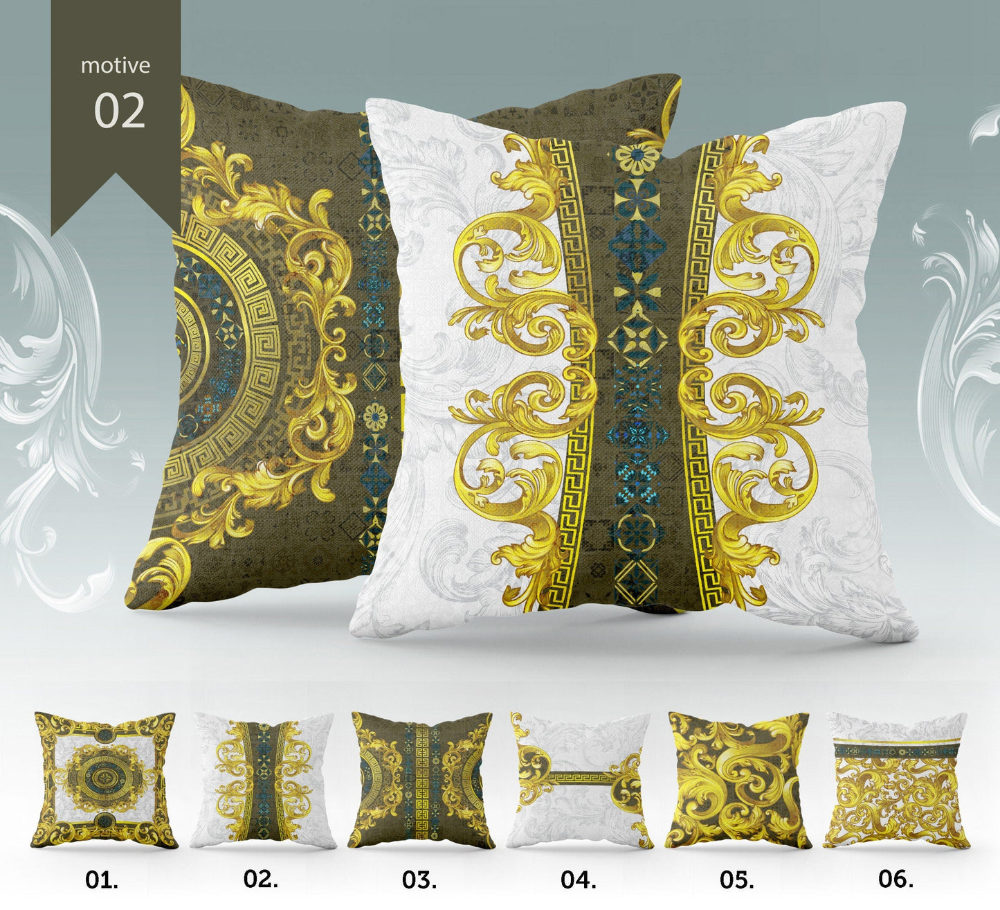 "Oda" cushion covers set • Art Gift • exclusive baroque retro design pillow covers • different sizes