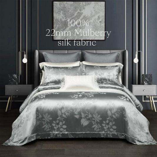 Luxury Elegant Top Grade 100% 22mm Mulberry silk fabric 4 pcs Bedding Set EU KING size 220x240 cm • Duvet Cover • Flat Sheet • Pillowcases