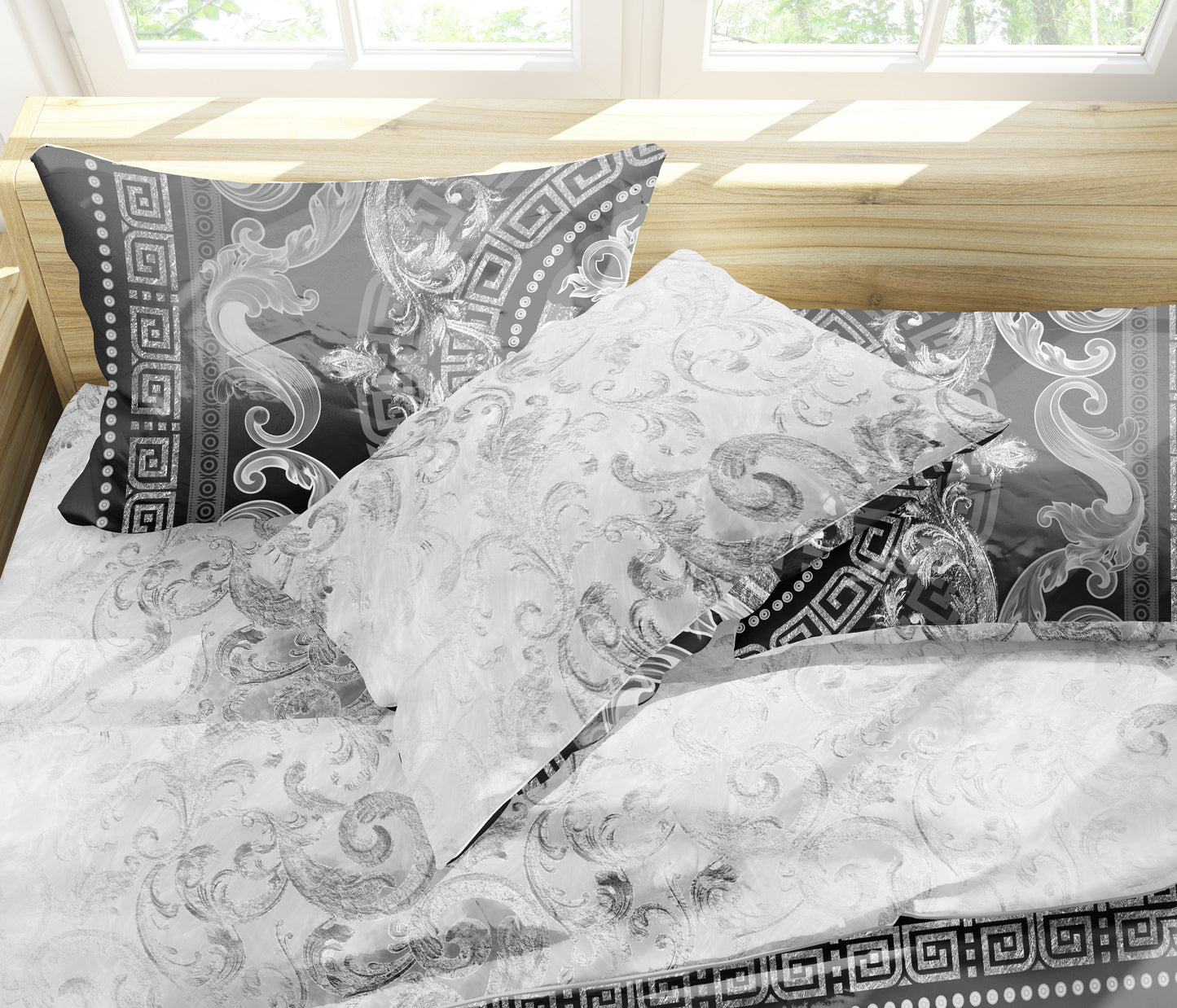 Baroque Eccentric Personalised Black-Silver Bedding set • Reversible design • Cotton • polyester • silk • queen, king