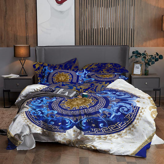 "Noira" Baroque Eccentric Personalised Blue-White Bedding set • Reversible design • Cotton • microfiber • faux silk • AU, EU, USA, queen, king