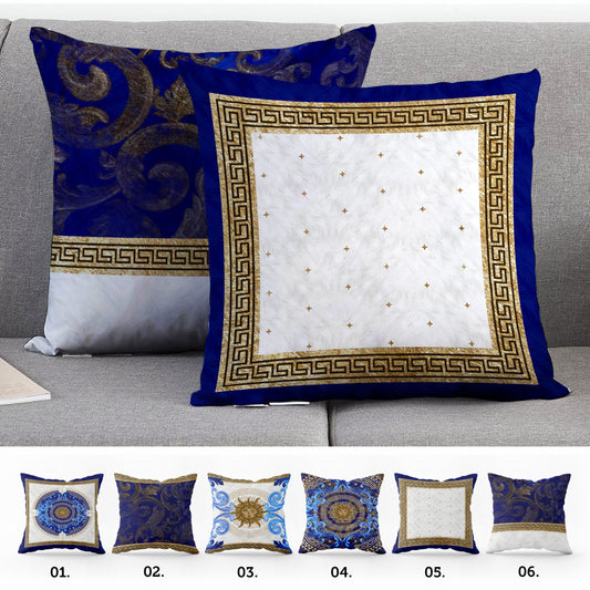 "Noira" cushion covers set • Exclusive Baroque Retro Gold-Blue design Pillow Covers • Art Gift • Living Room Decor • different sizes