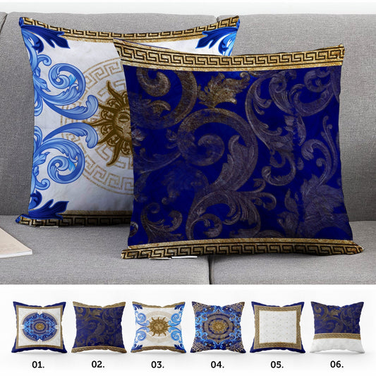 "Noira" cushion covers set • Exclusive Baroque Retro Gold-Blue design Pillow Covers • Art Gift • Living Room Decor • different sizes