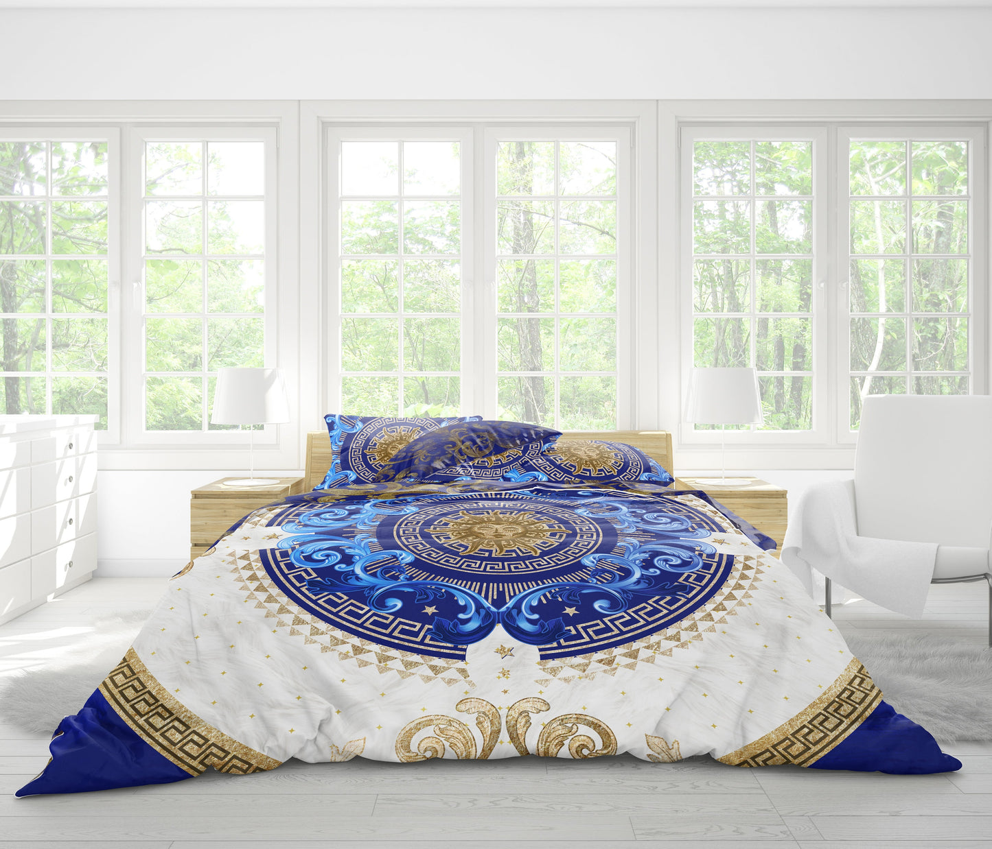 Baroque Eccentric Personalised Blue-Beige Bedding set • Reversible design • Cotton • microfiber • AU, EU, USA, queen, king