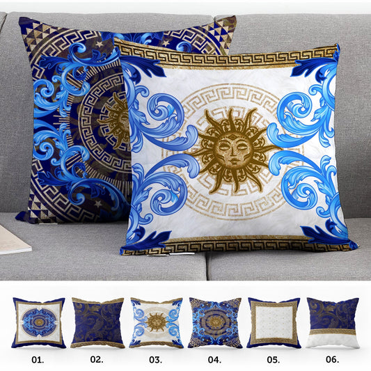 "Noira" cushion covers set • Exclusive Baroque Retro Gold-Blue design Pillow Covers • Art Gift • Living Room Decor • different sizes