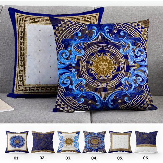 "Noira" cushion covers set • Exclusive Baroque Retro Gold-Blue design Pillow Covers • Art Gift • Living Room Decor • different sizes