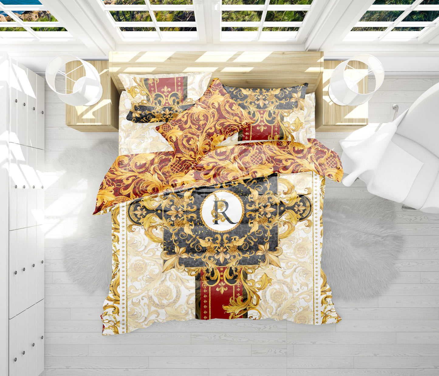 Baroque Eccentric Personalised Red-Golden Bedding set • Reversible design • Cotton • polyester • silk • queen, king