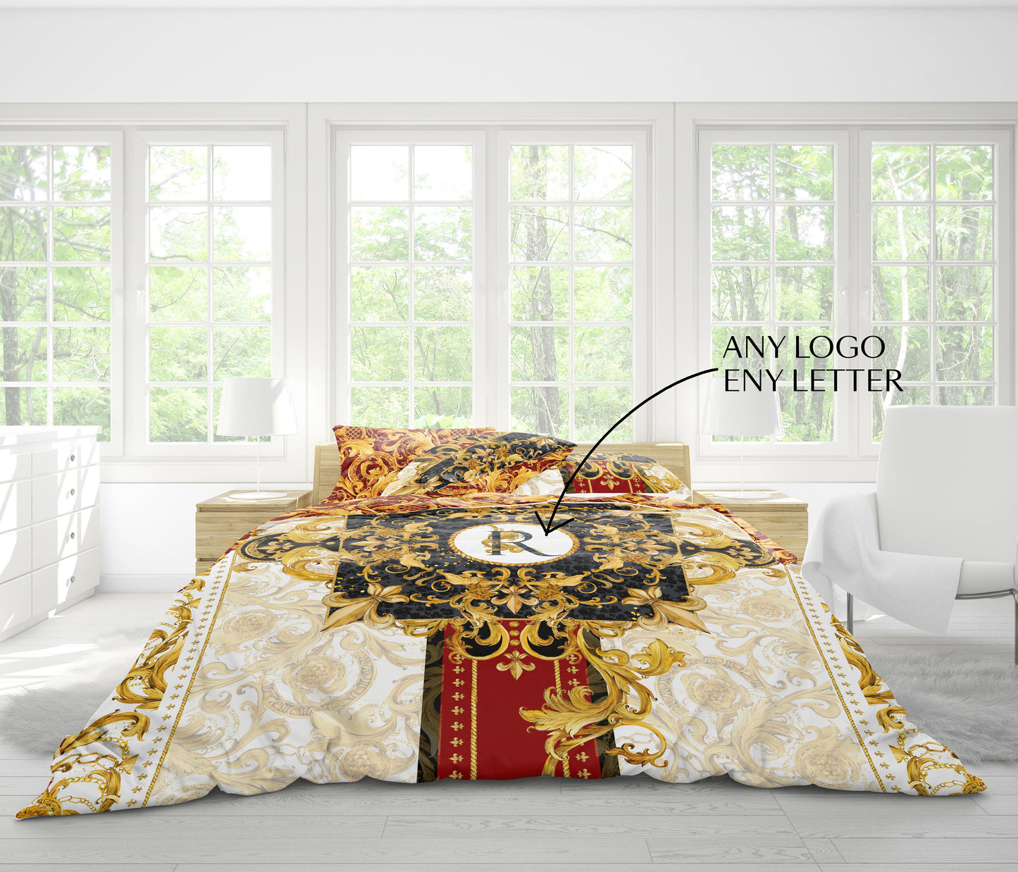 Baroque Eccentric Personalised Red-Golden Bedding set • Reversible design • Cotton • polyester • silk • queen, king