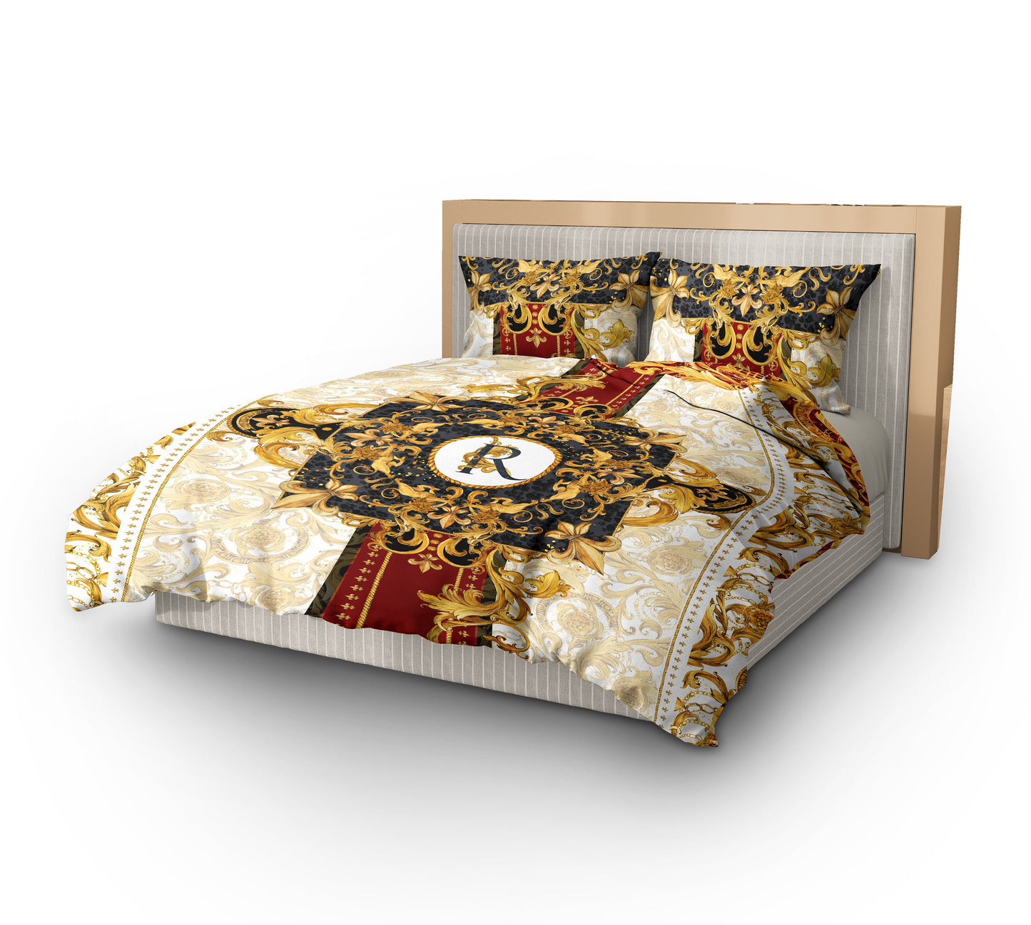 Baroque Eccentric Personalised Red-Golden Bedding set • Reversible design • Cotton • polyester • silk • queen, king