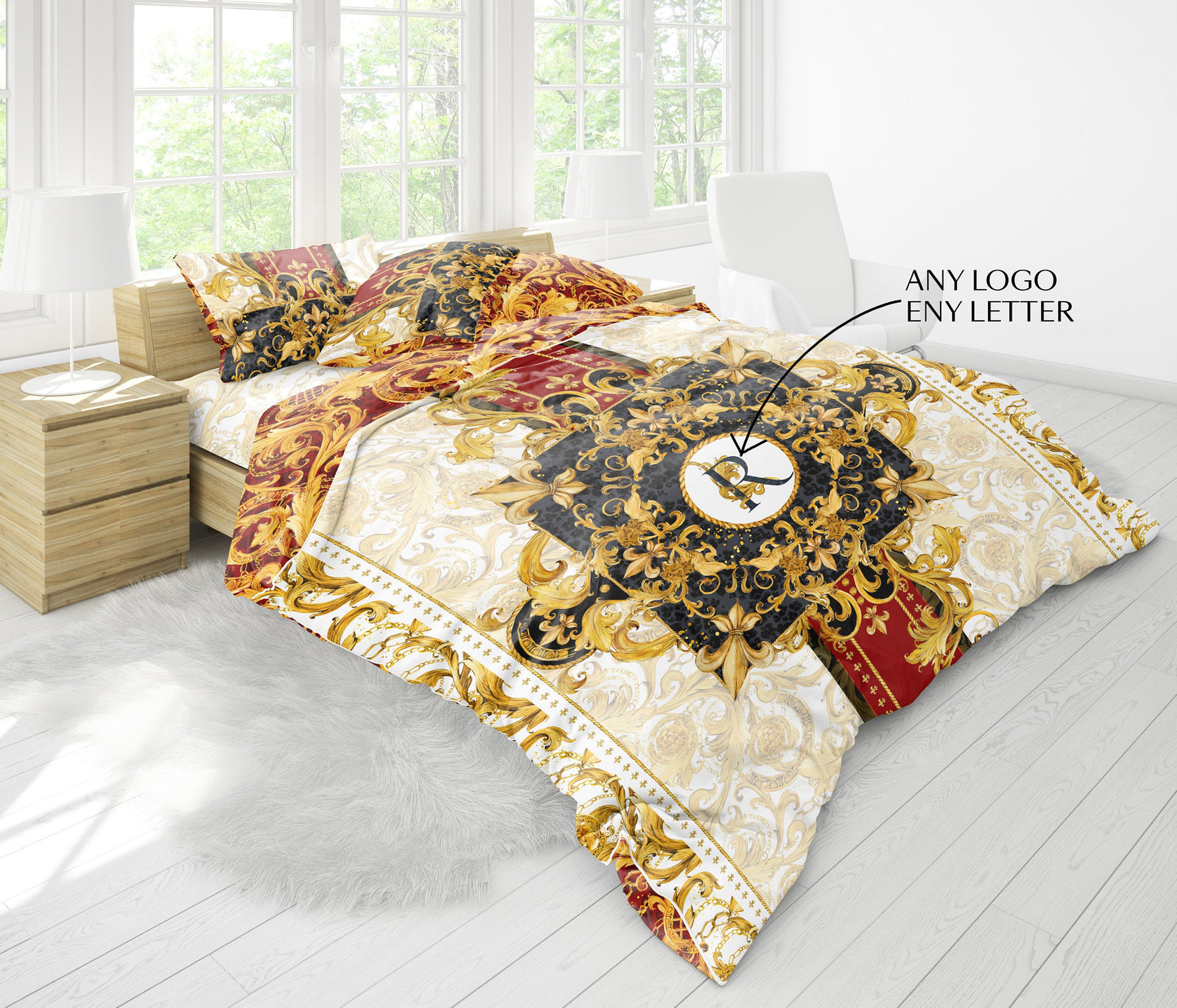 Baroque Eccentric Personalised Red-Golden Bedding set • Reversible design • Cotton • polyester • silk • queen, king