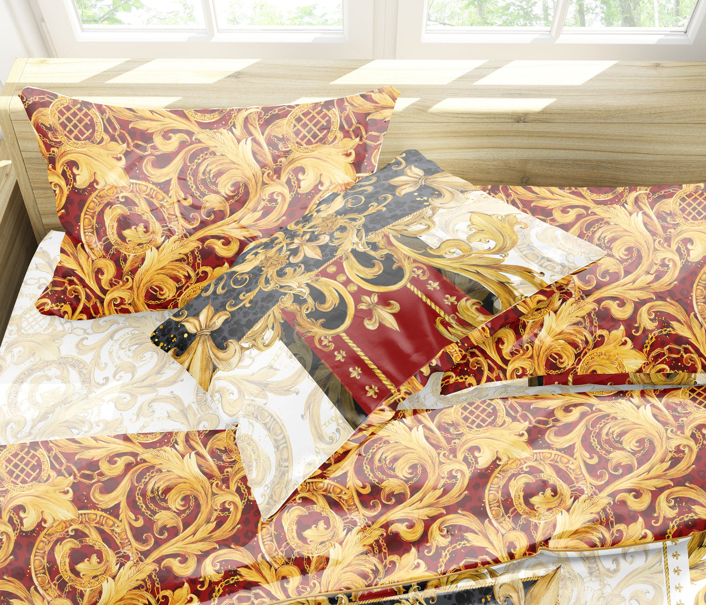 Baroque Eccentric Personalised Red-Golden Bedding set • Reversible design • Cotton • polyester • silk • queen, king