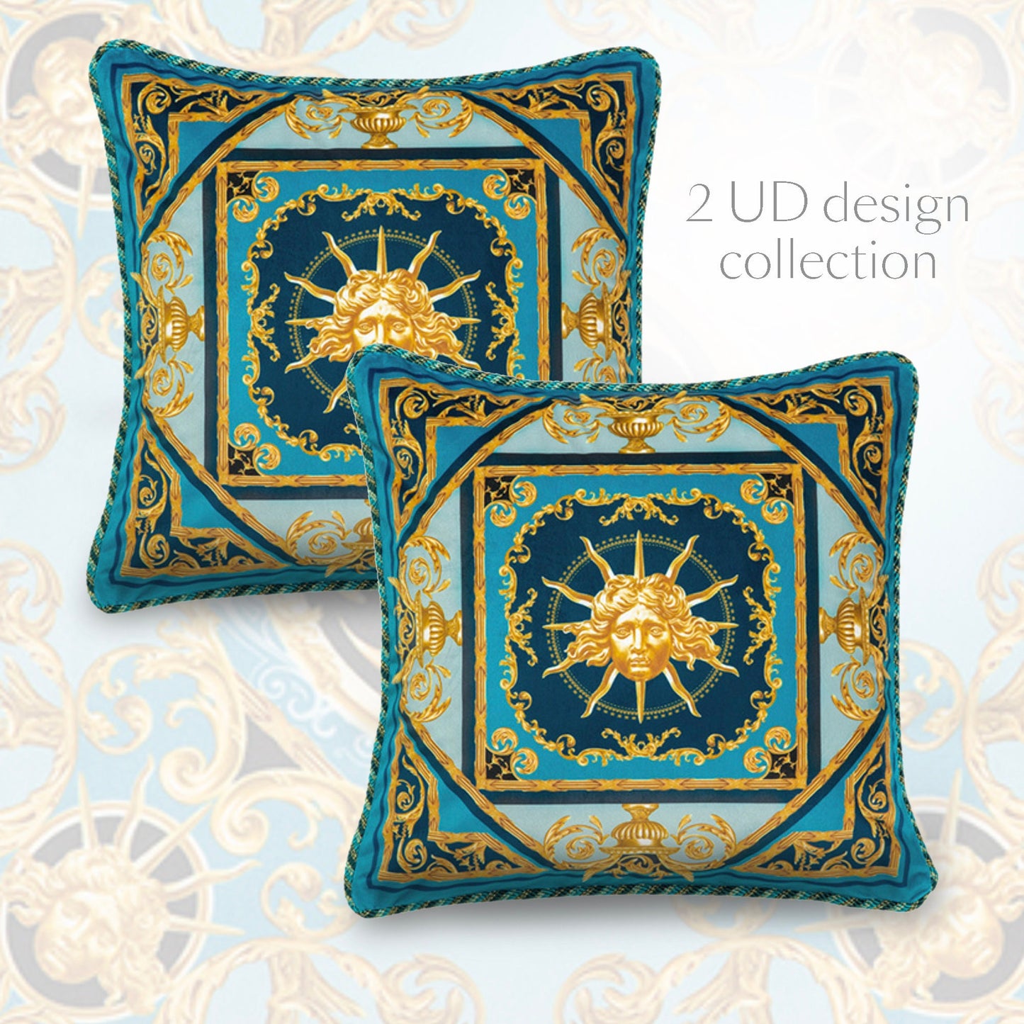 LOT 2 UD LUXURY Decorative Medusa Velvet baroque design cushion cover pillow case • Velvet handmade Pillow cover • Hidden zipper • 43x43 cm