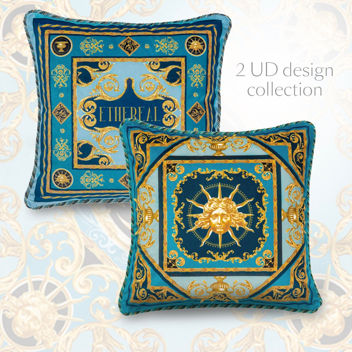 LOT 2 UD LUXURY Decorative Medusa Velvet baroque design cushion cover pillow case • Velvet handmade Pillow cover • Hidden zipper • 43x43 cm