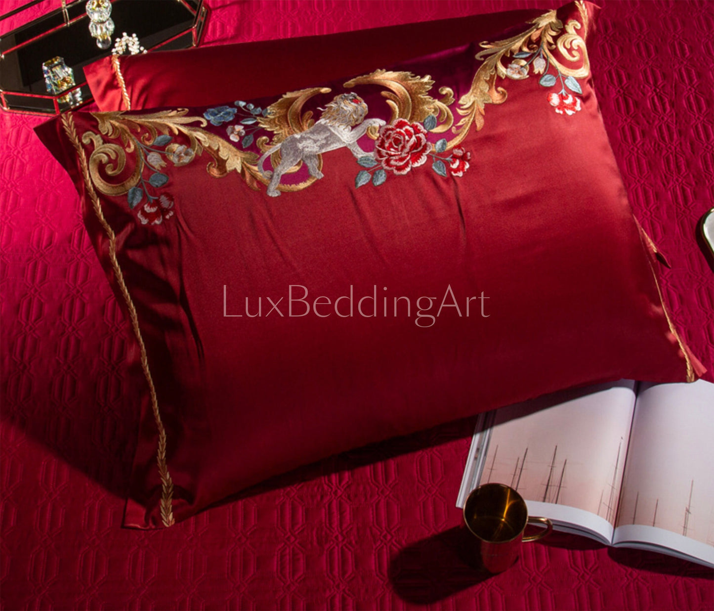 Luxury Premium Large Jacquard with Embroidery Rose Baroque style design Bedding Set  • 4/6/10/12 PCS