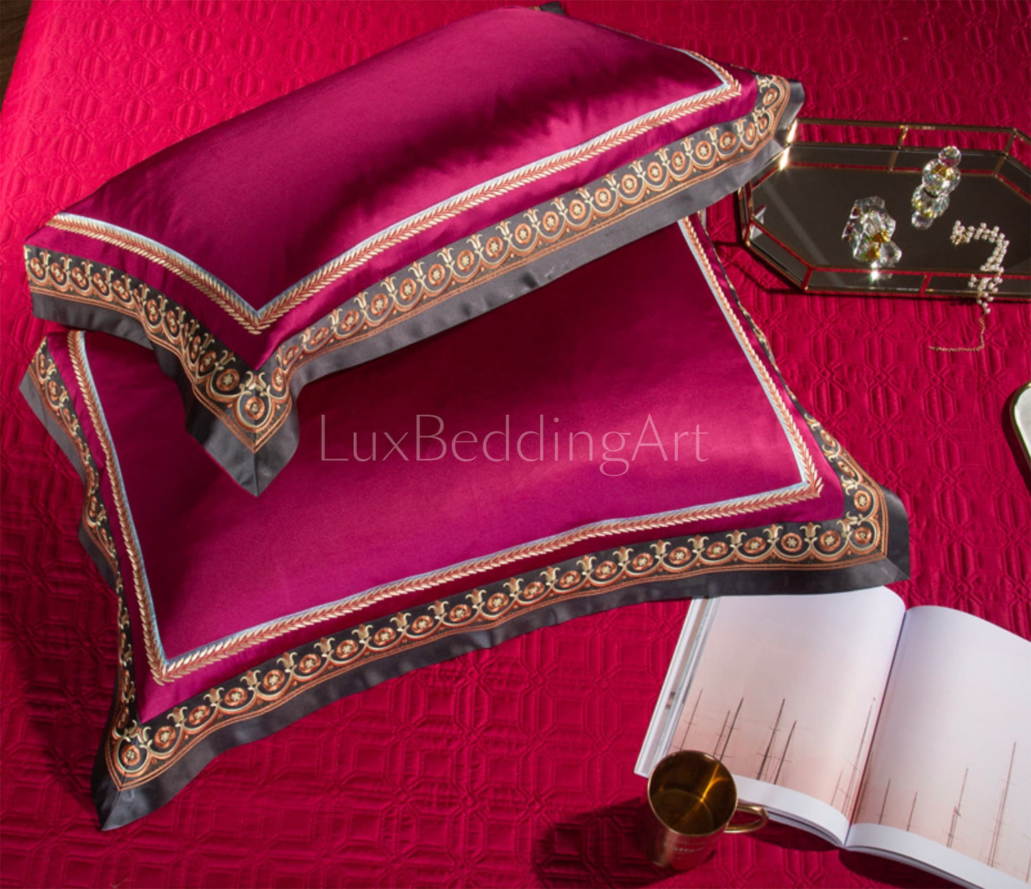 Luxury Premium Large Jacquard with Embroidery Rose Baroque style design Bedding Set  • 4/6/10/12 PCS