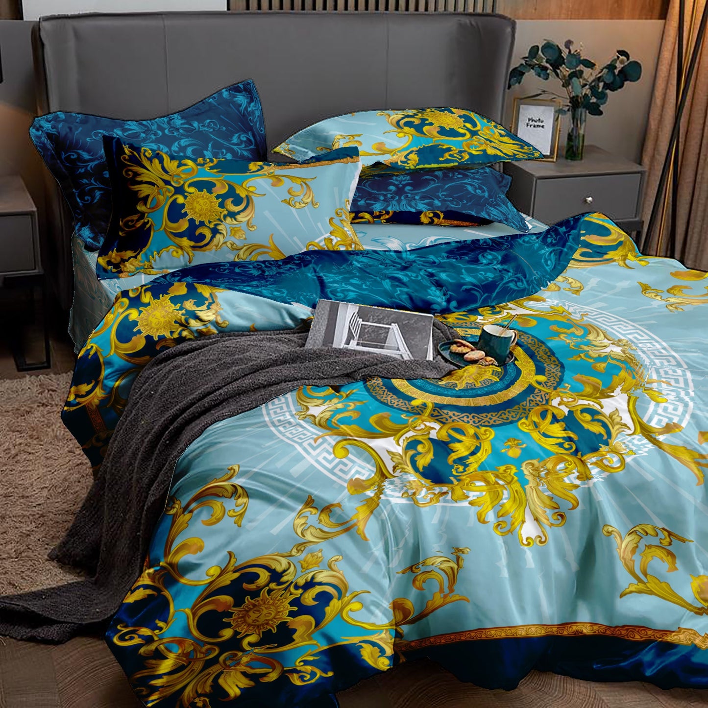 Baroque Eccentric Personalised Blue-Beige Bedding set • Reversible design • Cotton • microfiber • AU, EU, USA, queen, king