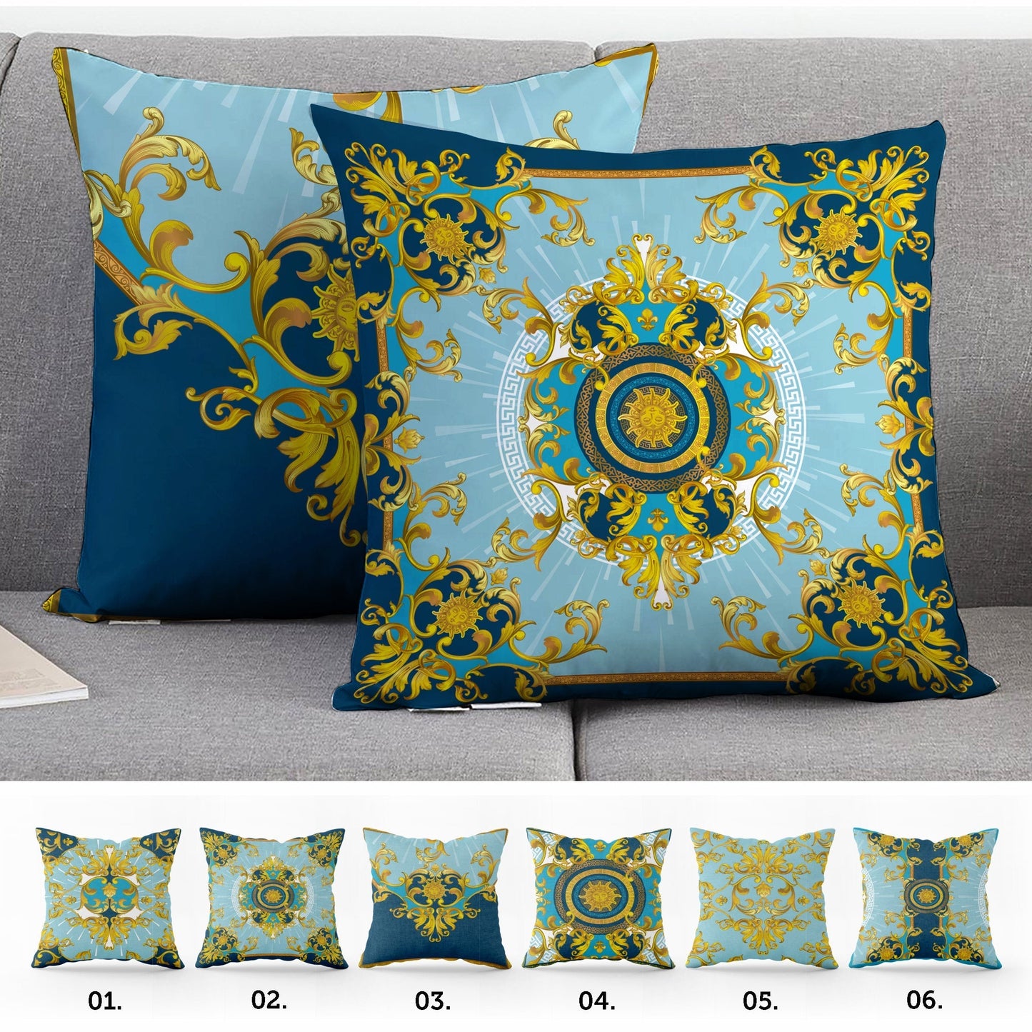 "Roma" set cushion covers • Exclusive Baroque Blue Retro design Pillow Covers • Art Gift • Living Room Decor • different sizes