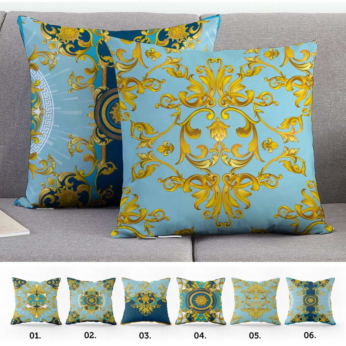 "Roma" set cushion covers • Exclusive Baroque Blue Retro design Pillow Covers • Art Gift • Living Room Decor • different sizes